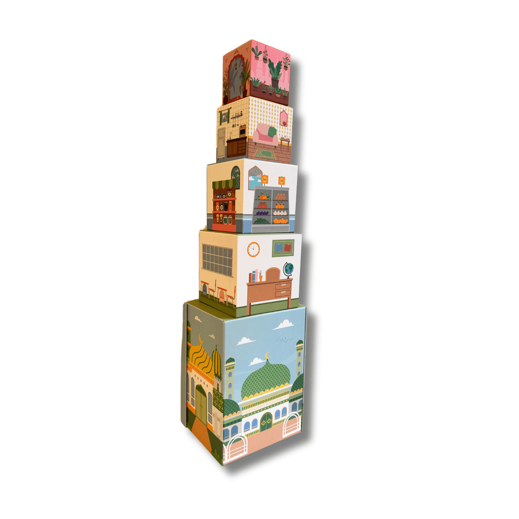 Stacking Houses (Set of 5 Houses and 3 Hardwood Characters) - Shop Avnu