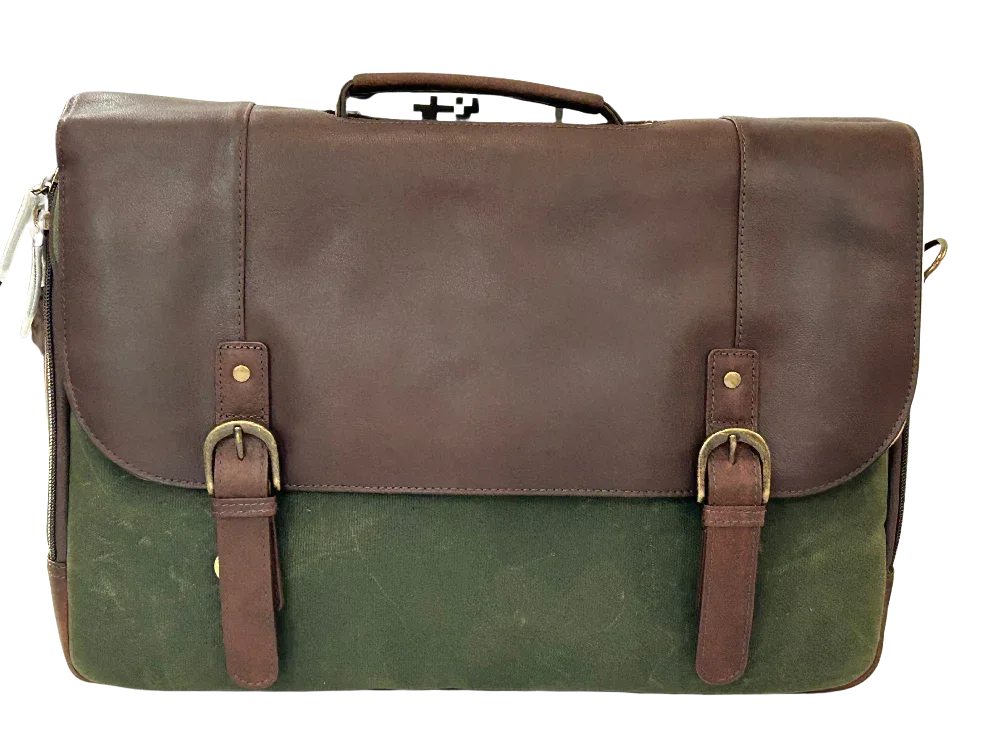Maxwell Leather & Waxed Canvas Briefcase – Premium Laptop Bag & Canvas Briefcase