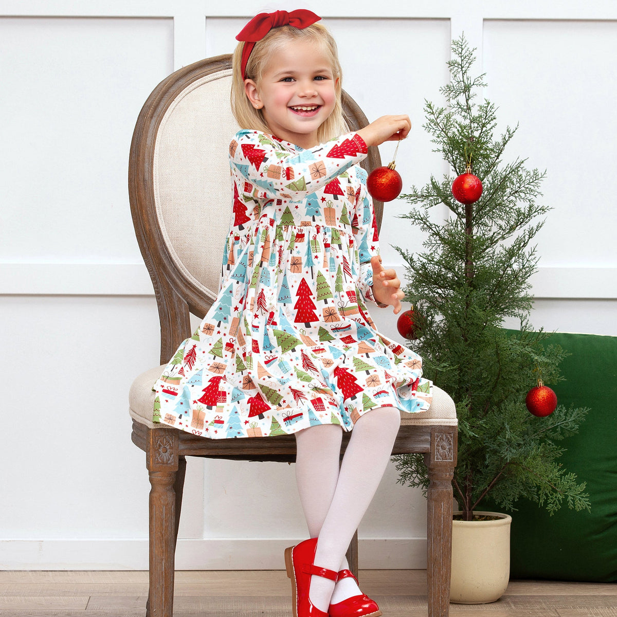 Christmas Merry Girl's Soft Bamboo Dress - Sibling Matching - Shop Avnu