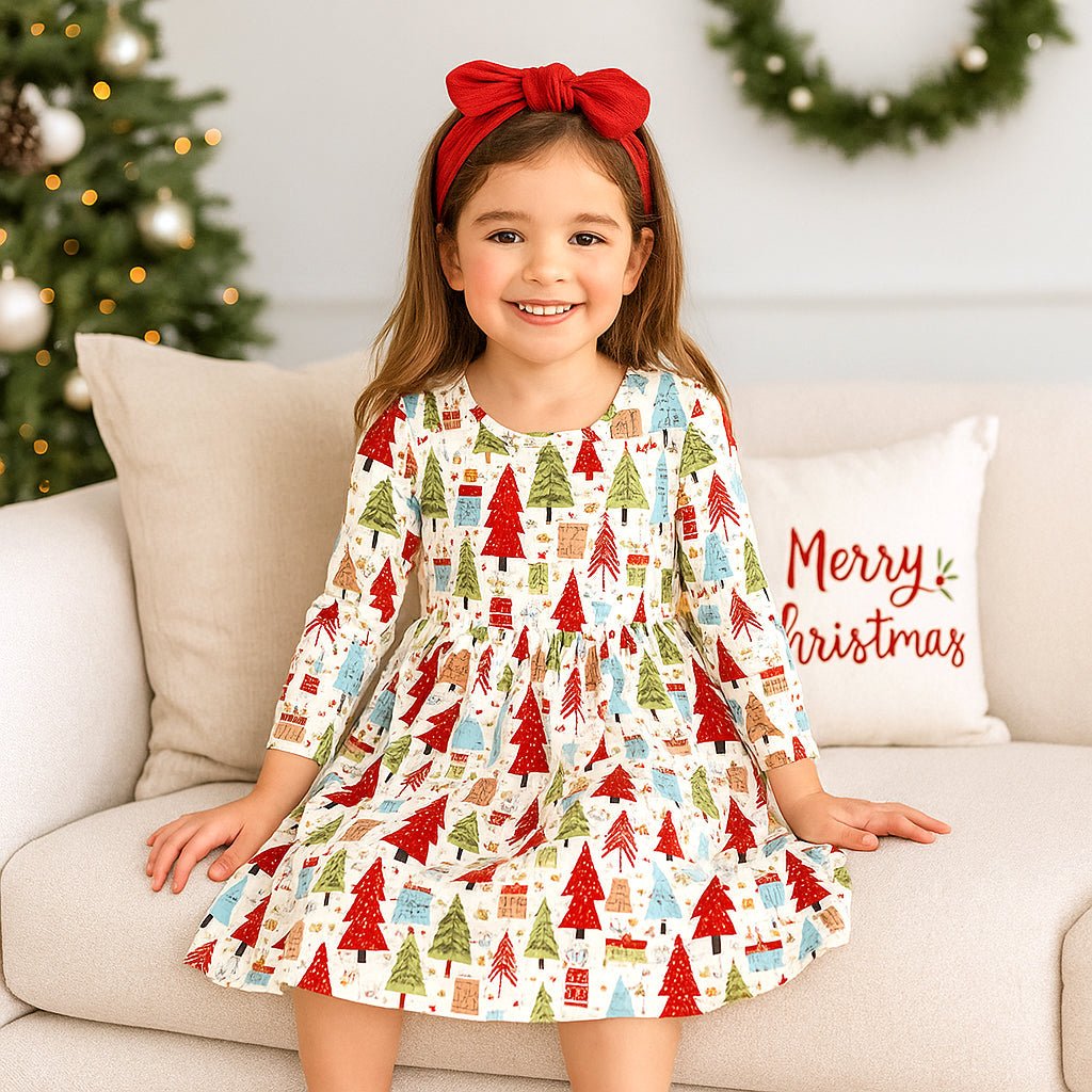 Christmas Merry Girl's Soft Bamboo Dress - Sibling Matching - Shop Avnu