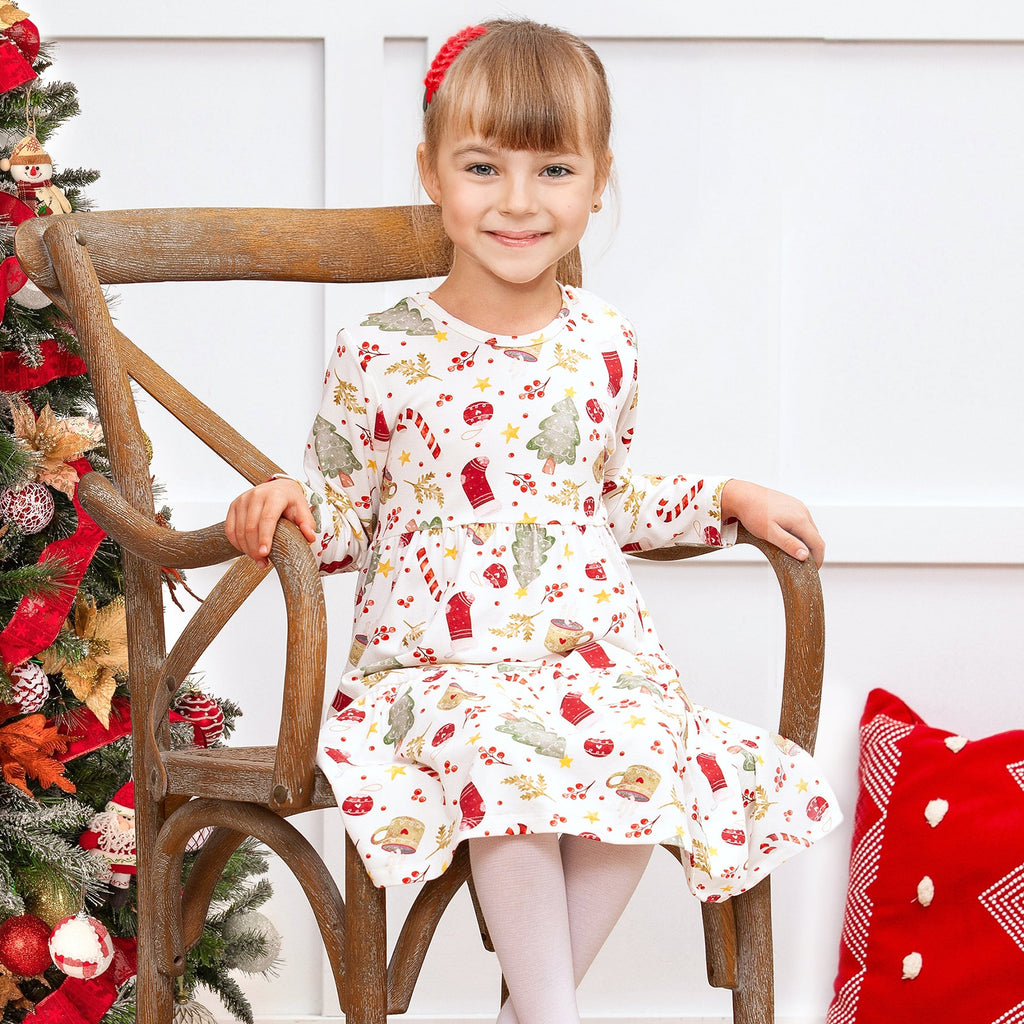 Girls’ Christmas Dress – Bamboo Holiday Tiered Twirl Dress - Shop Avnu