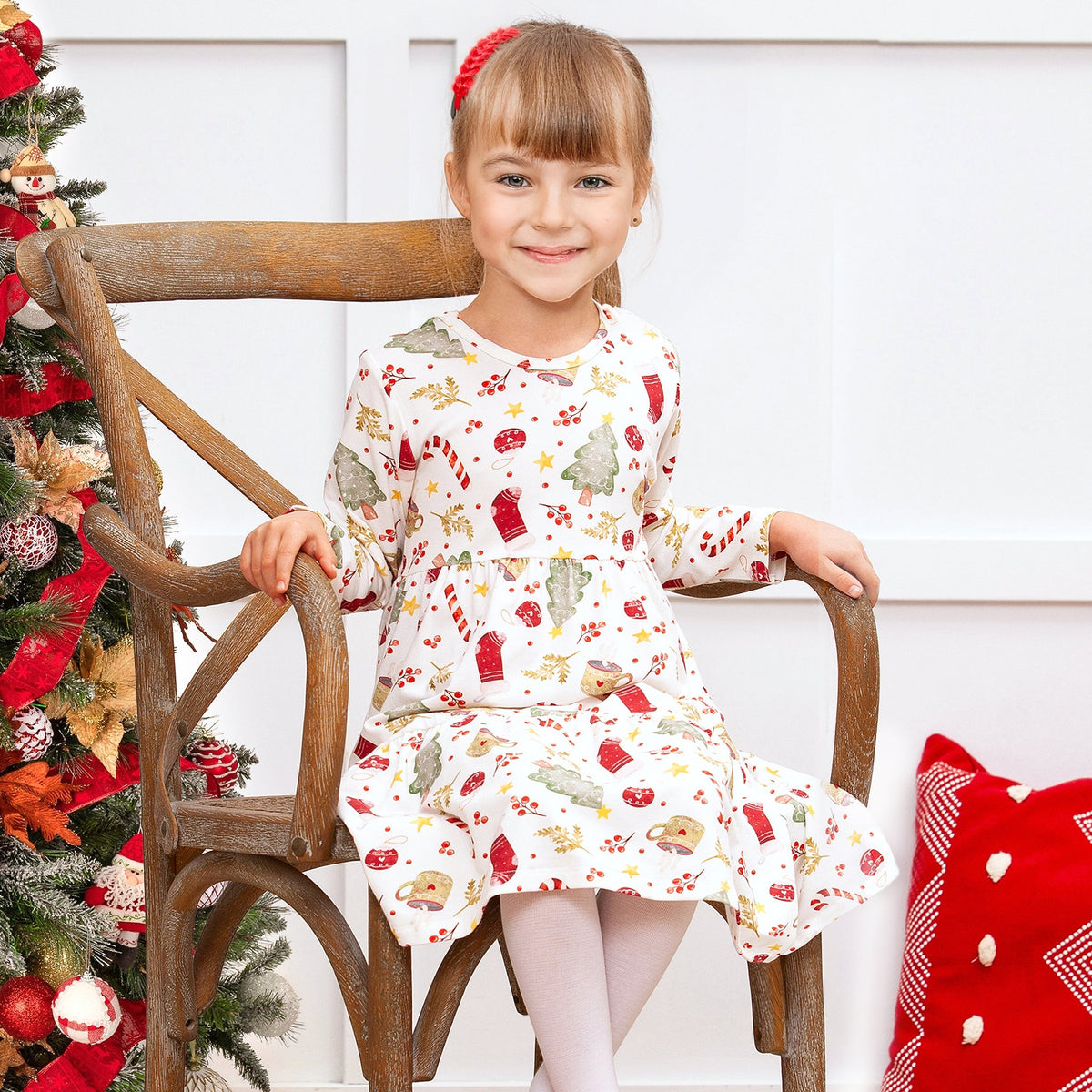 Girls’ Christmas Dress – Bamboo Holiday Tiered Twirl Dress - Shop Avnu
