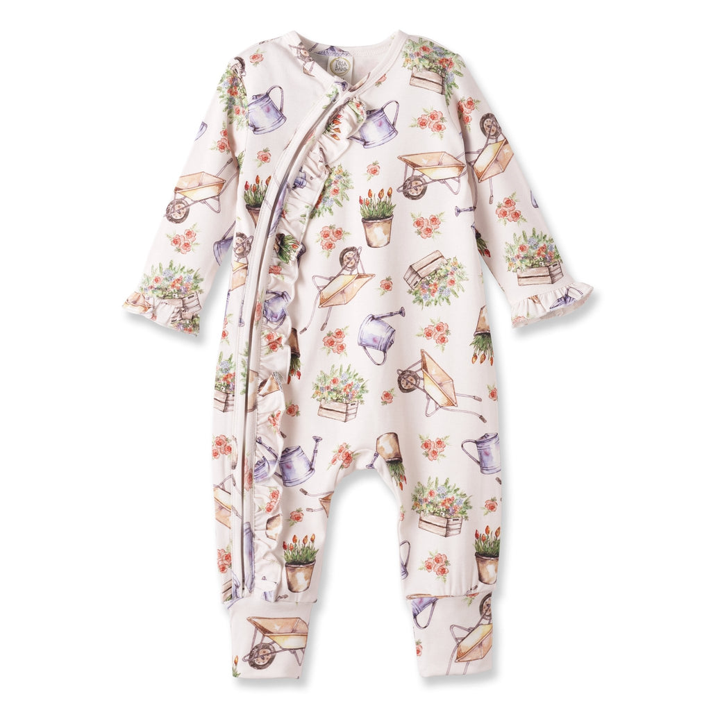 Petal Patch Baby Girl Romper – Bamboo with Convertible Cuffs - Shop Avnu