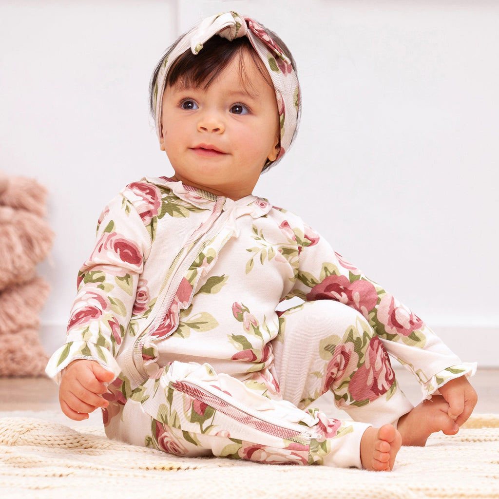 Baby Girl's Cabbage Rose Cotton Zippered Romper - Shop Avnu