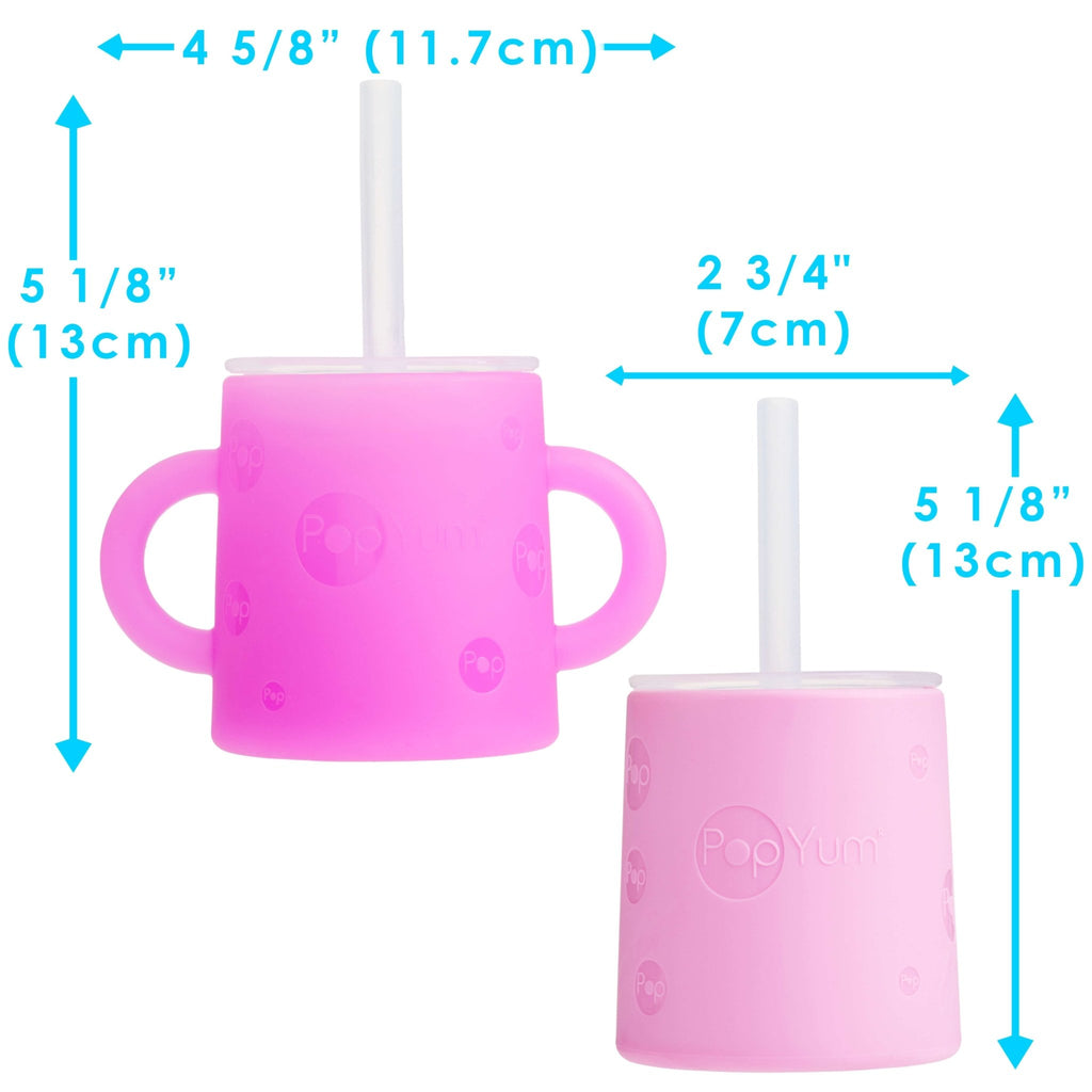 PopYum Silicone Training Cup with Straw Lid, 2 - Pack for Baby, Infant and Toddler, Tumbler, Sippy, handles, 5 ounce (purple, pink) - Shop Avnu