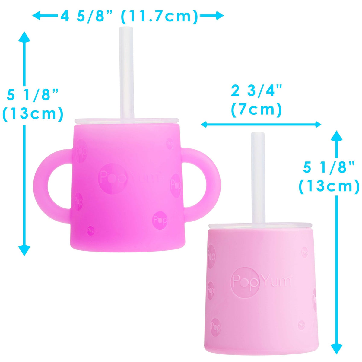 PopYum Silicone Training Cup with Straw Lid, 2 - Pack for Baby, Infant and Toddler, Tumbler, Sippy, handles, 5 ounce (purple, pink) - Shop Avnu