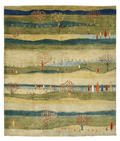 Scenic Afghan Gabbeh (8'02"x9'06") greens/blues