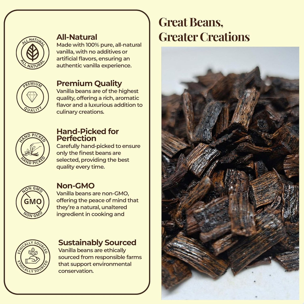 Premium Vanilla Cuts - 1 lb. Cut from Whole Vanilla Beans Grade B