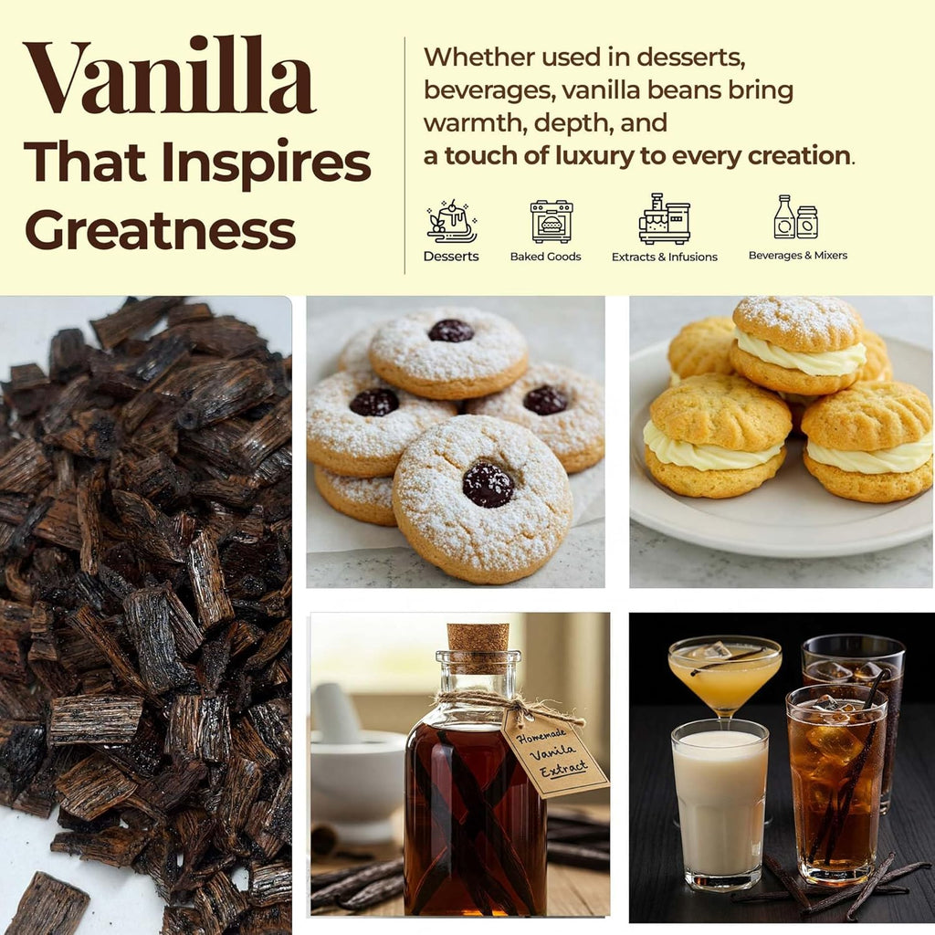 Premium Vanilla Bean Cuts - 1 lb. From Whole Vanilla Beans Grade B | Cut and Sorted for Easy Use
