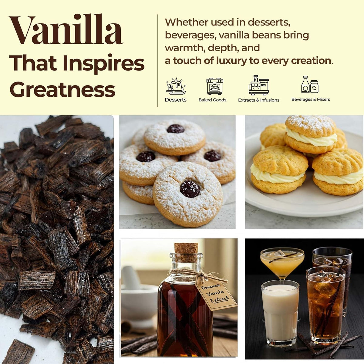 Premium Vanilla Bean Cuts - 1 lb. From Whole Vanilla Beans Grade B | Cut and Sorted for Easy Use