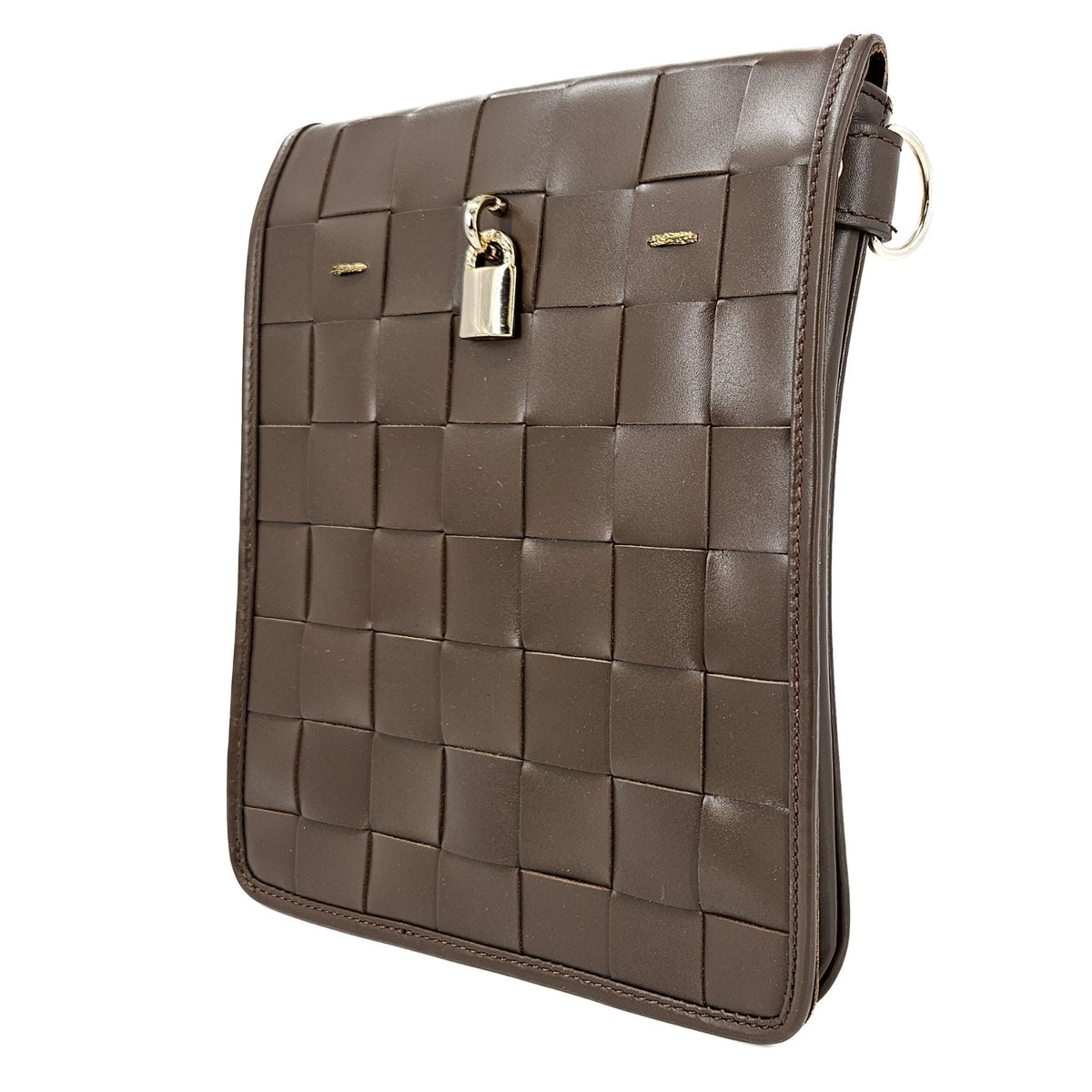 Woven Leather Chocolate Crossbody Bag