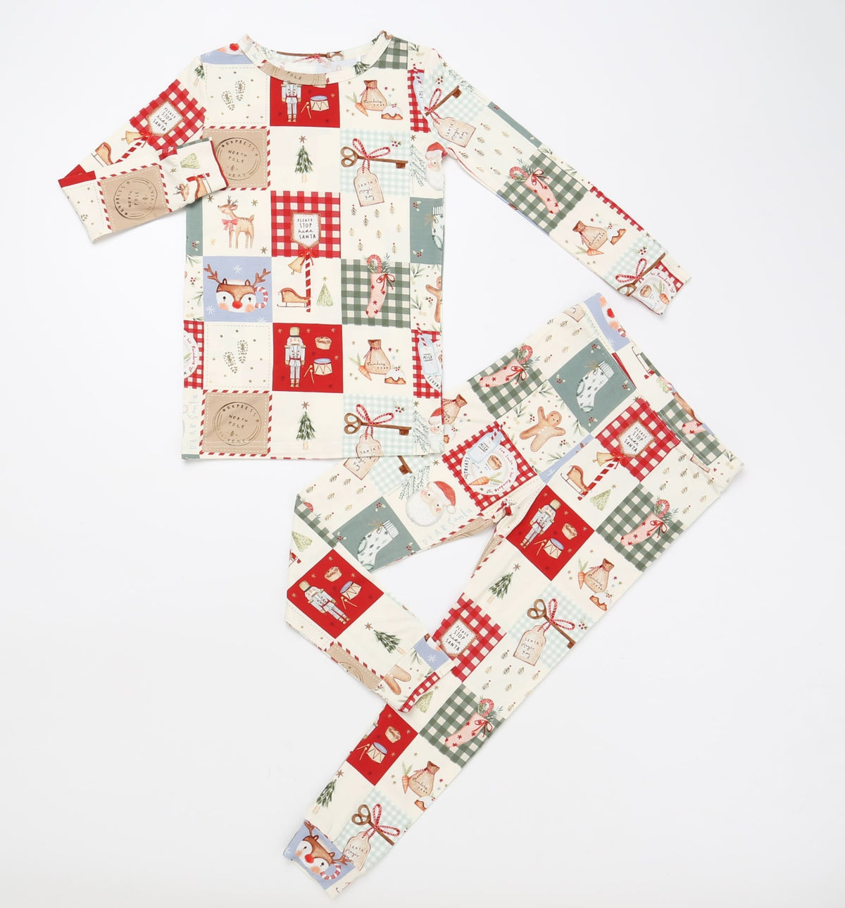 Christmas Patchwork Bamboo Christmas Pajamas - 2pc Set - Shop Avnu