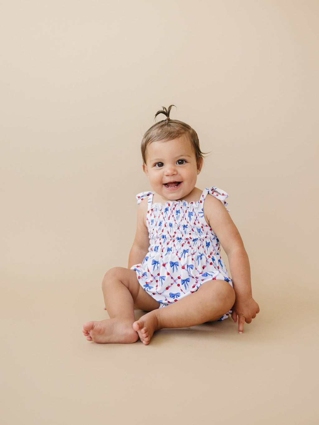 Smocked Red, White and Bows Bamboo Bubble Romper - Shop Avnu
