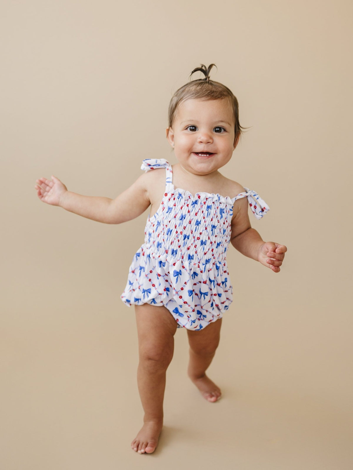 Smocked Red, White and Bows Bamboo Bubble Romper - Shop Avnu