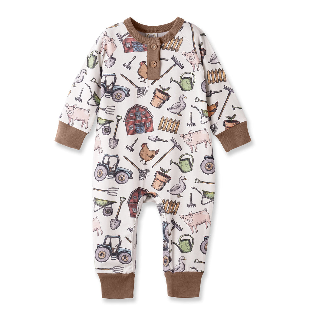 Farmer's Market Baby Henley Romper - Bamboo One Piece - Shop Avnu