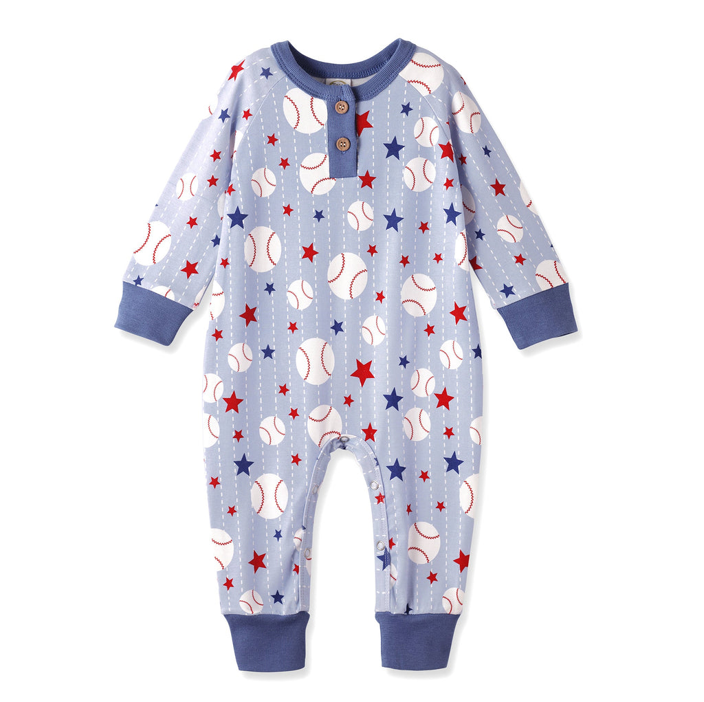 Grand Slam Bamboo Baseball Henley Romper for Baby Boys - Shop Avnu