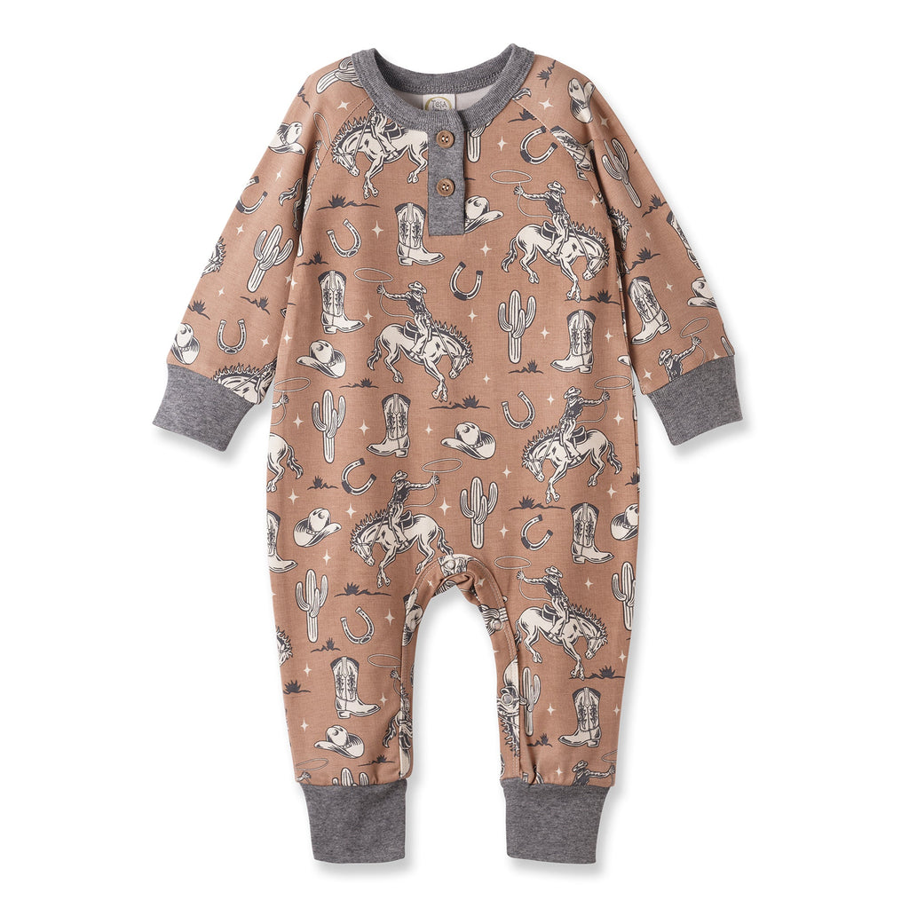 Wild Wrangler/Brown Western Bamboo Henley Romper for Babies - Shop Avnu