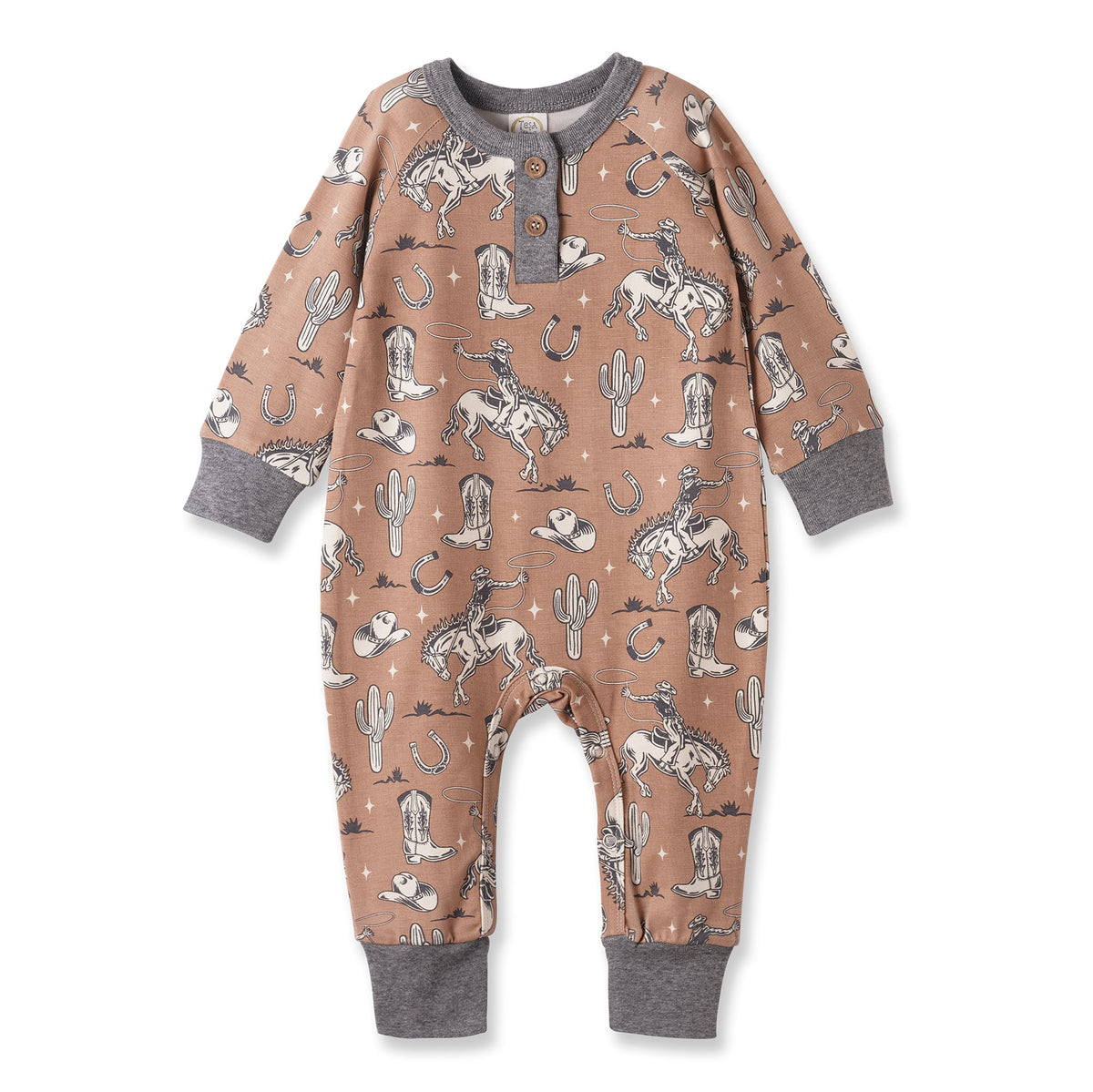 Wild Wrangler/Brown Western Bamboo Henley Romper for Babies - Shop Avnu