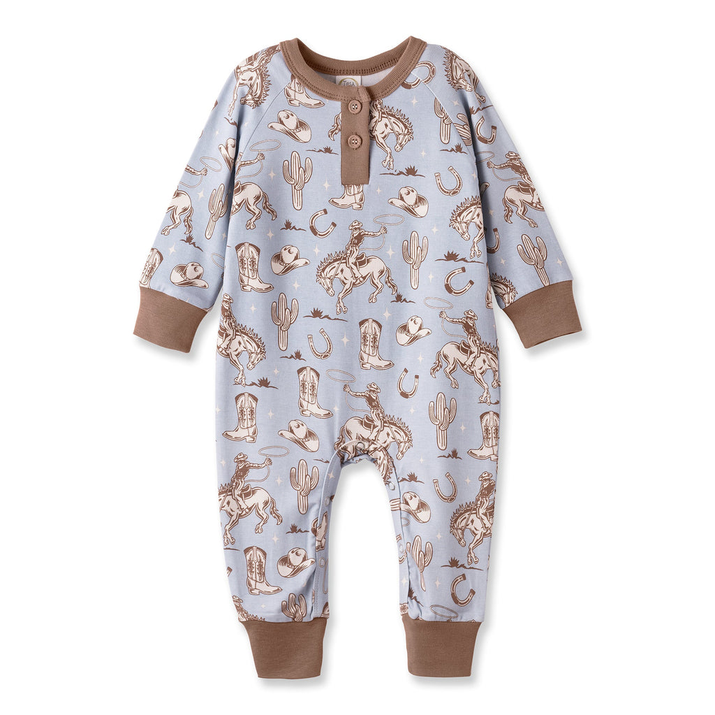 Wild Wrangler/Blue Western Bamboo Henley Cowboy Romper - Shop Avnu