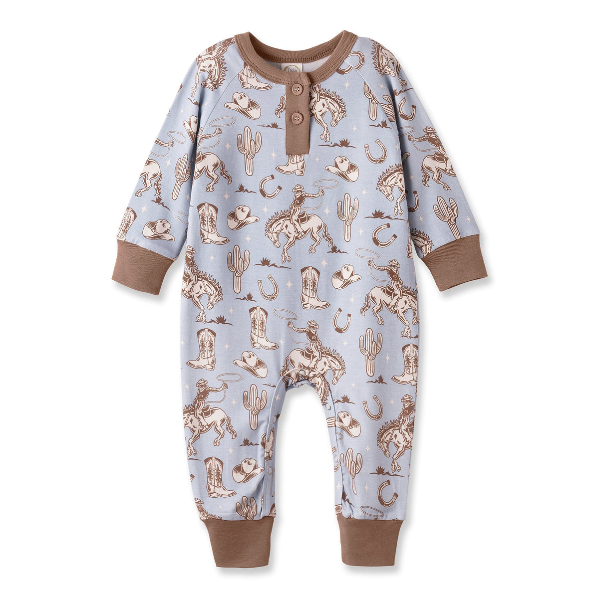 Wild Wrangler/Blue Western Bamboo Henley Cowboy Romper - Shop Avnu