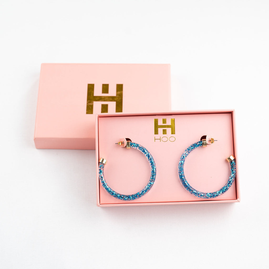Blue Glitter Hoop Earrings - Shop Avnu