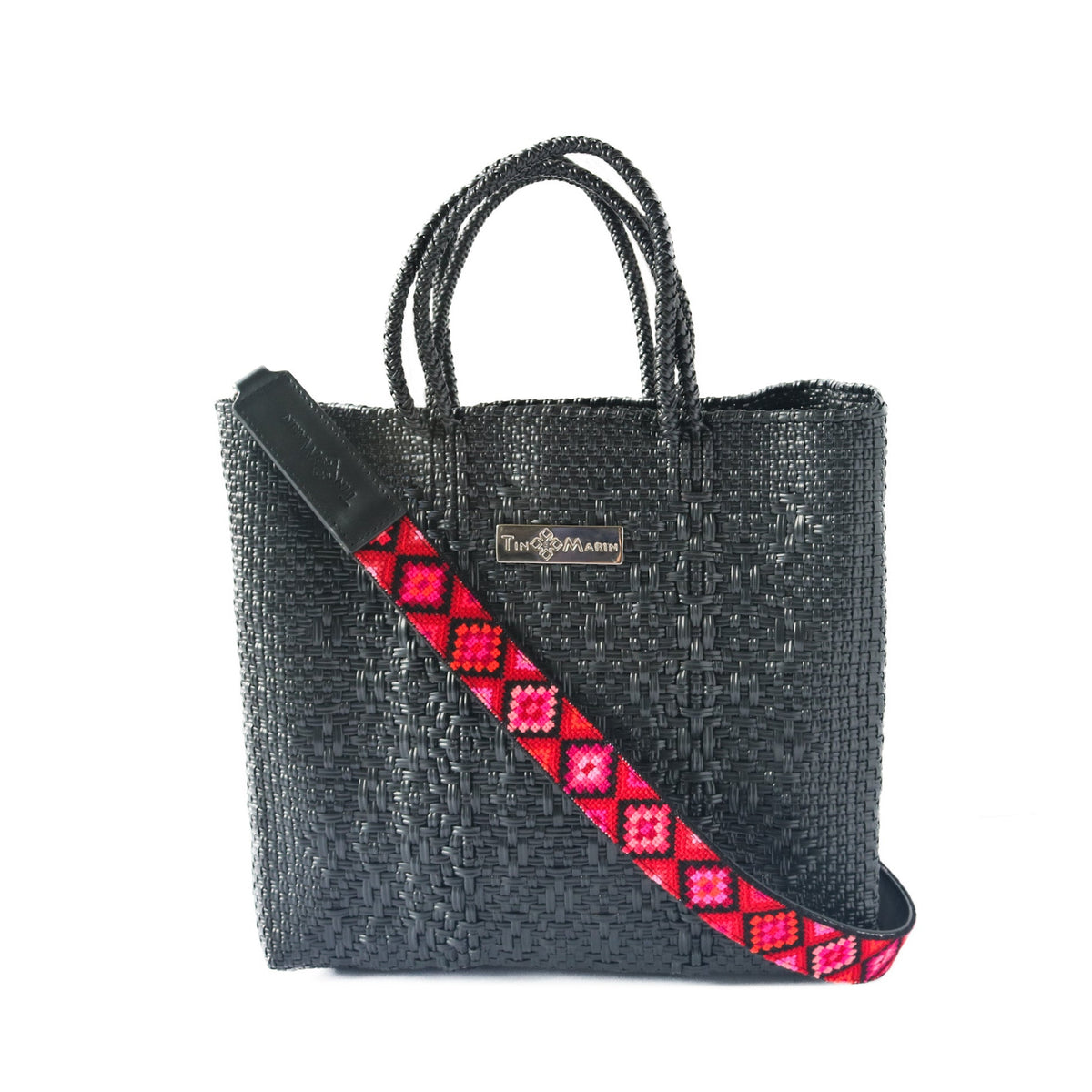 All Black Large Woven Crossbody Bag