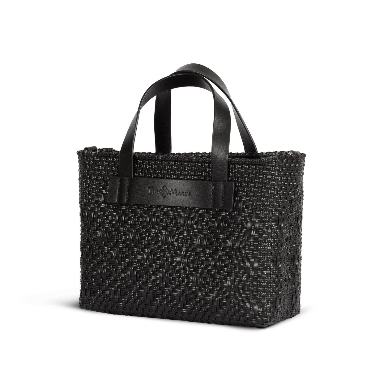 All Black Small Woven Crossbody Bag - Black Leather