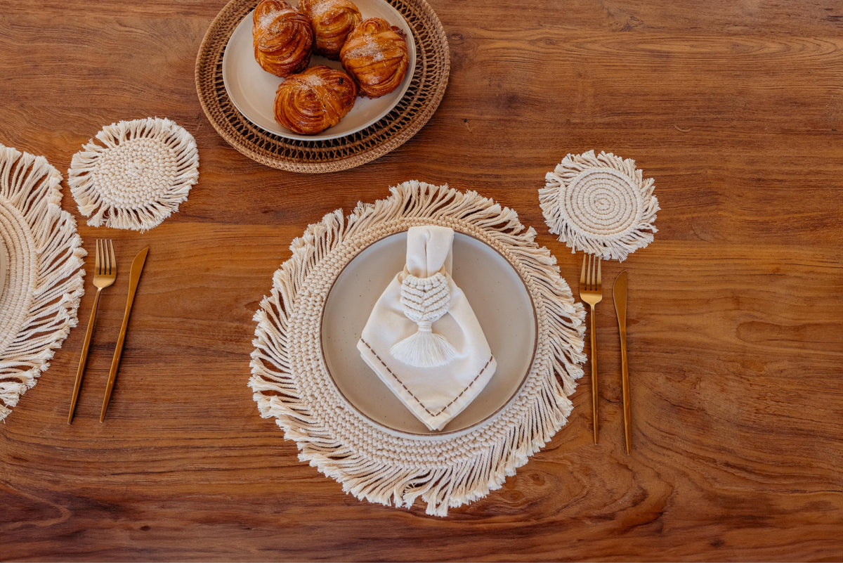 Round Macrame Placemat and Coaster Set of 4