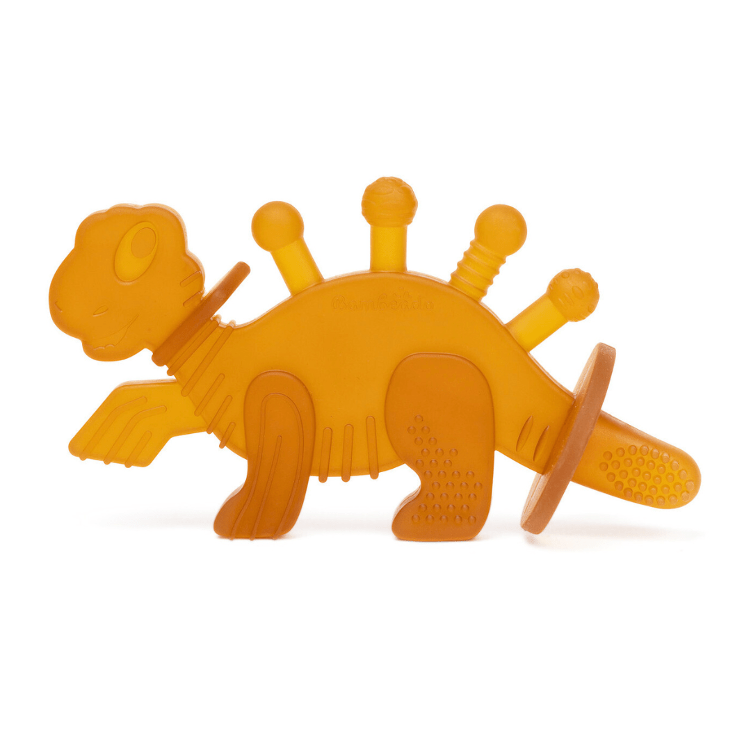 Dibly Amber - Baltic Amber & Natural Rubber Dinosaur Teether with Toothbrush Tail - Shop Avnu