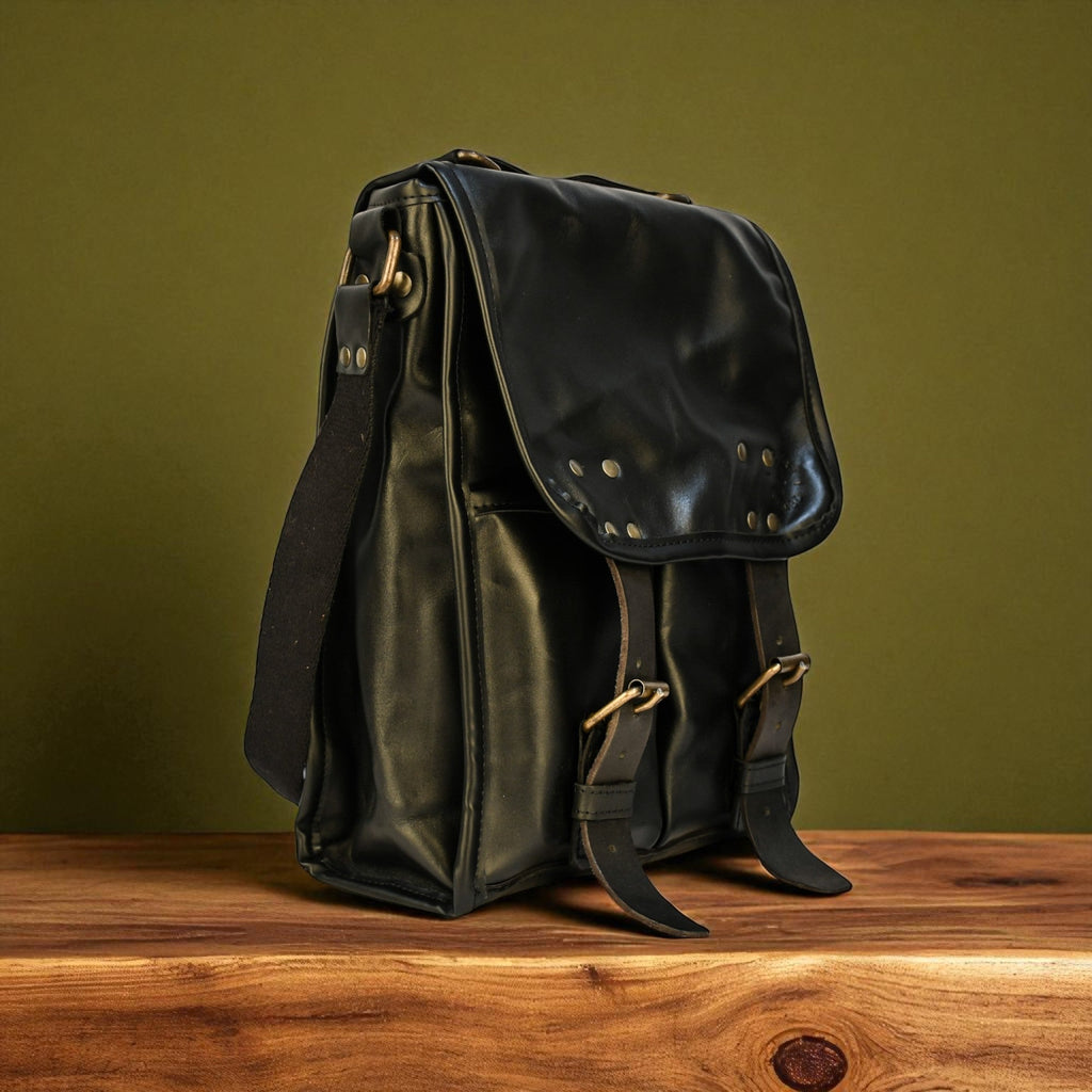 Bovine Leather Medium Satchel Bag - Black