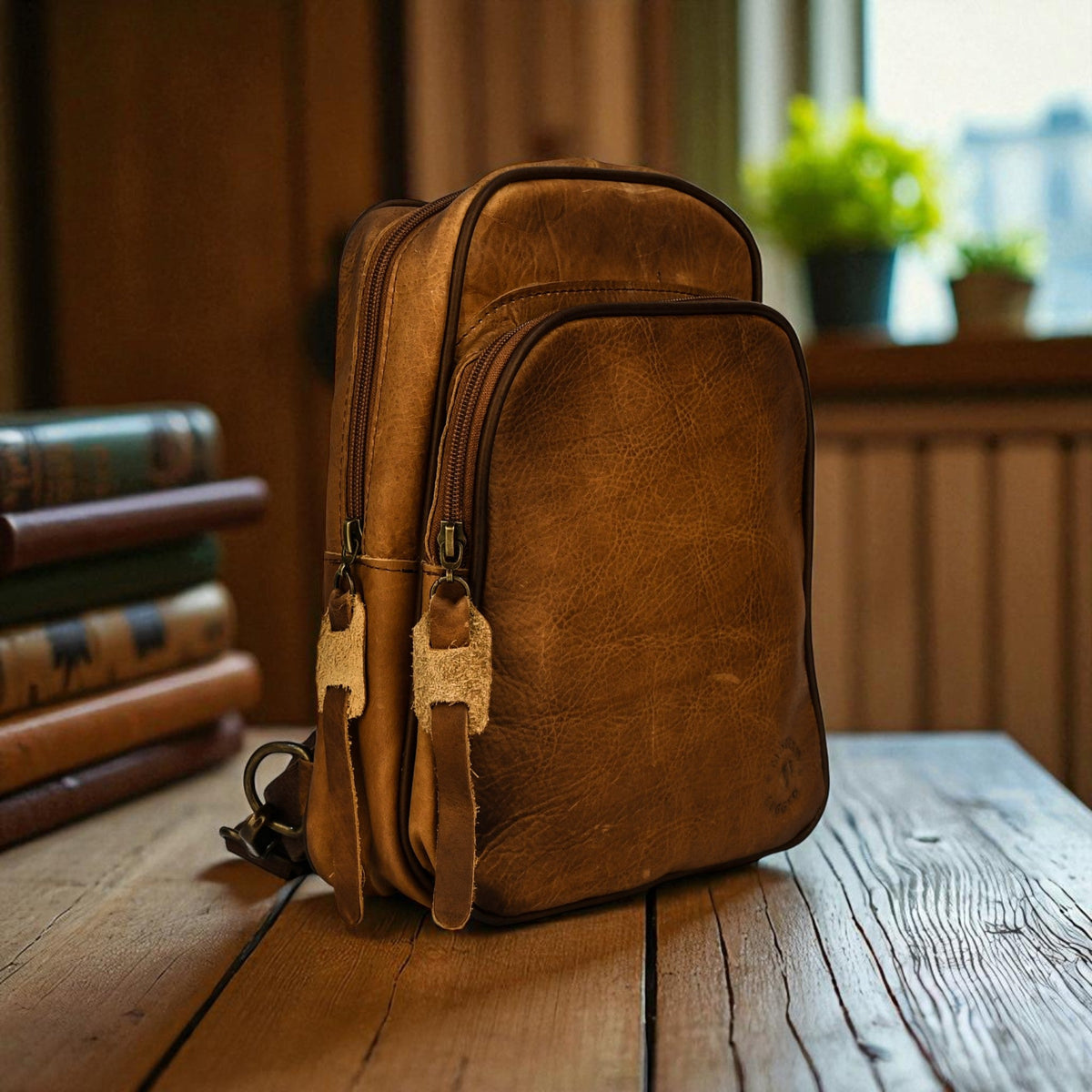 Bovine Leather Sling Bag - Tan