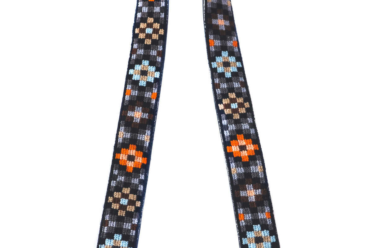 Mai Woven Bag Strap - Brown & Orange with Black Leather