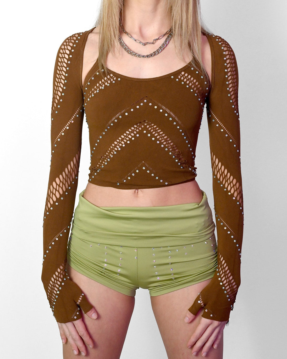 Brown Halter Bolero Set