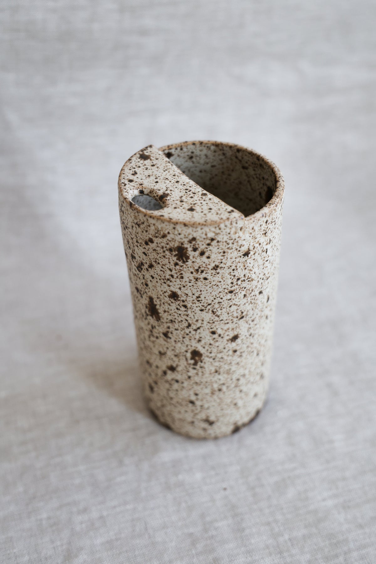 Quail Egg Speckled To Go Cup, Travel Mug, Travel Tumbler, Mustache Saver, Ceramic Stoneware,  Hand Thrown in Maine 14-16oz.  Pottery Cup
