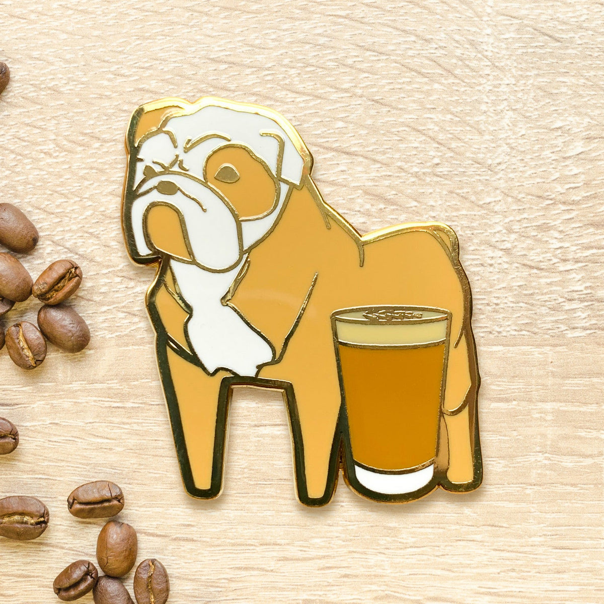 Brown & White Bulldog x Latte Pin - Shop Avnu