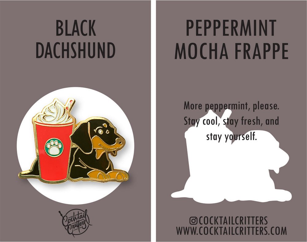 Black Dachshund x Peppermint Mocha Latte Pin - Shop Avnu