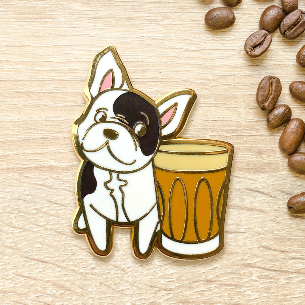 Black & White French Bulldog x Flat White Pin - Shop Avnu