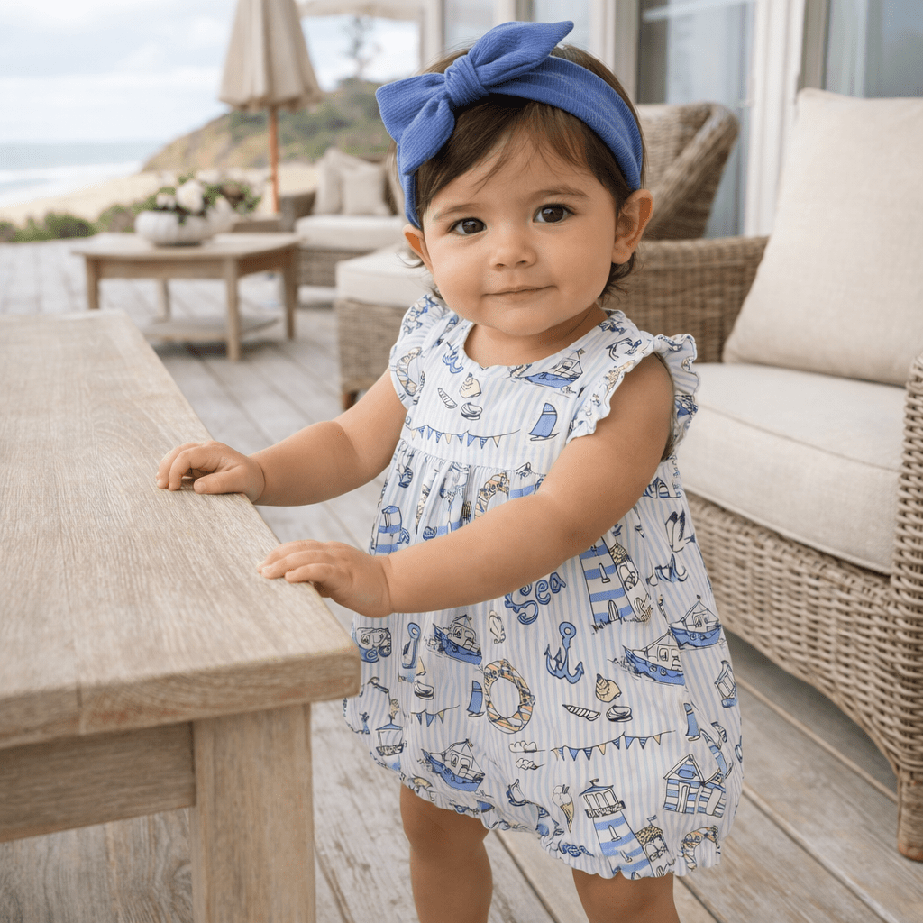 Seashore Bubble Romper – Bamboo Baby Girl Outfit - Shop Avnu