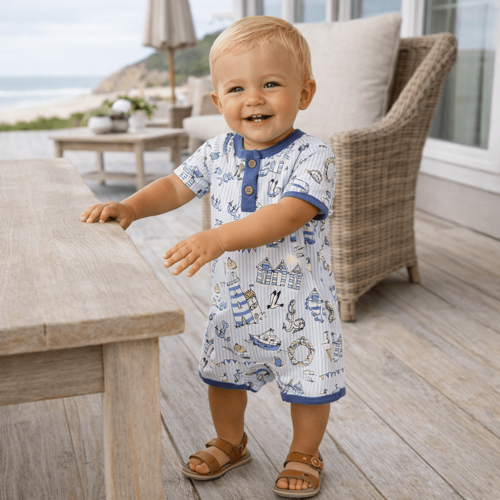 Seashore Baby Boy Romper – Bamboo Shortall One - Piece - Shop Avnu