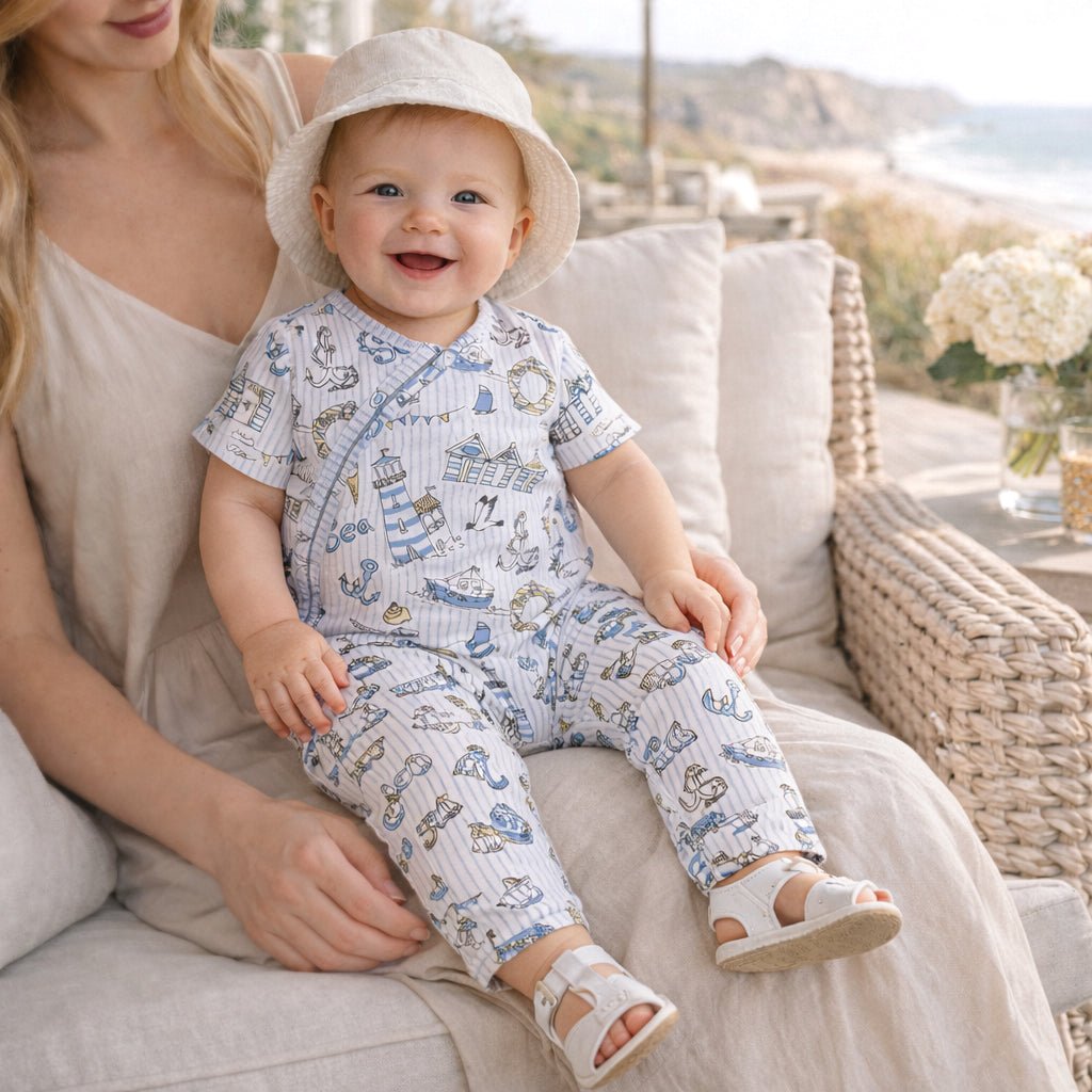 Seashore Baby Zipper Romper – Bamboo with Convertible Cuffs - Shop Avnu