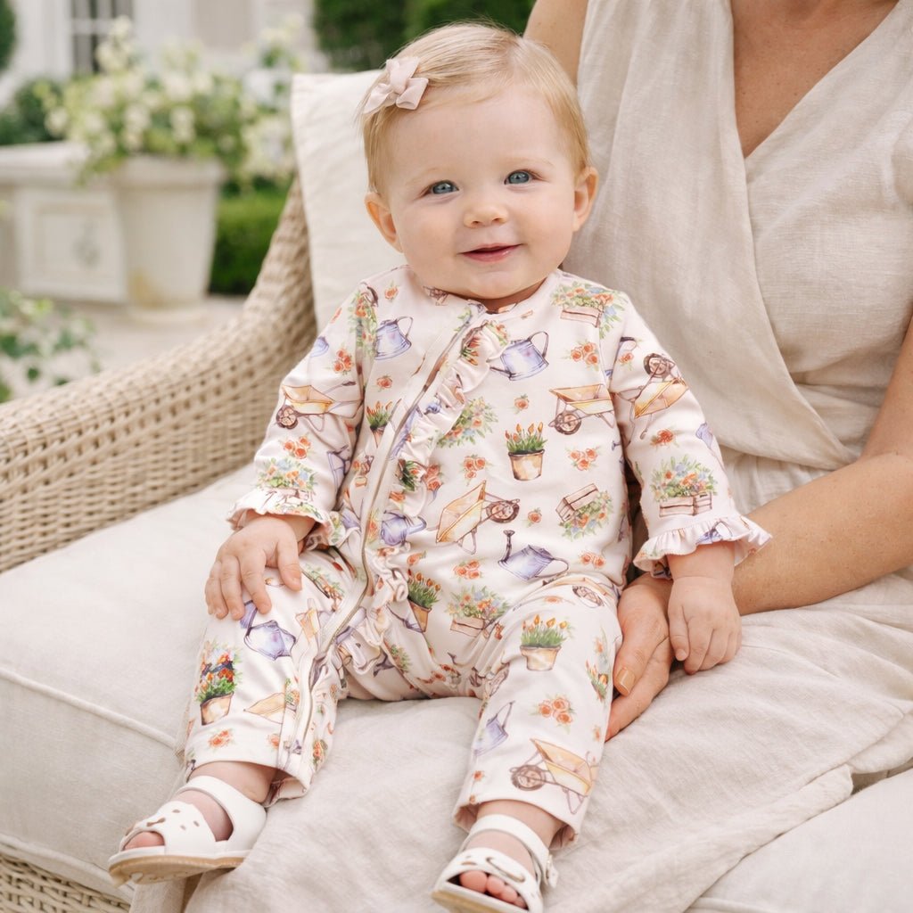 Petal Patch Baby Girl Romper – Bamboo with Convertible Cuffs - Shop Avnu