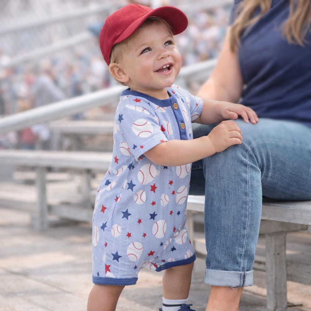 Grand Slam Baseball Bamboo Shorty Romper for Baby Boys - Shop Avnu