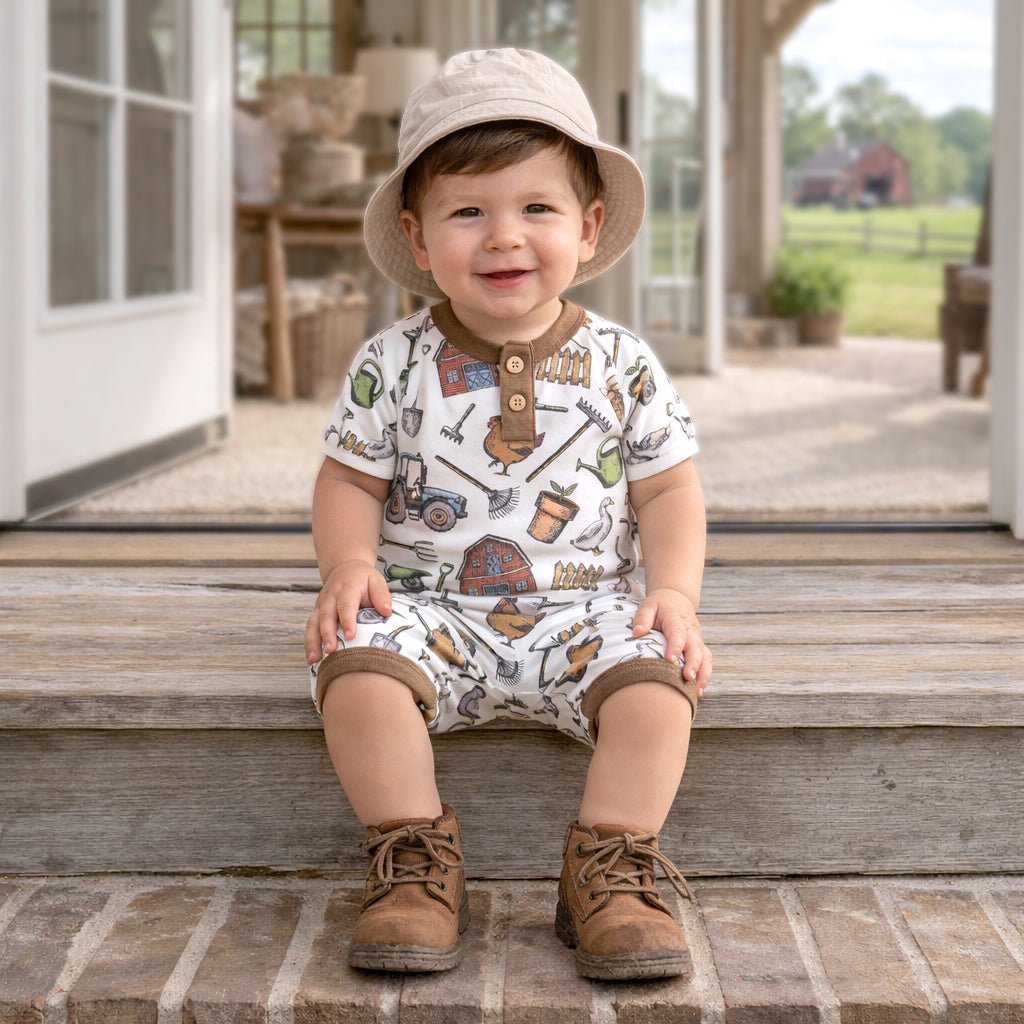 Farmer's Market Baby Boy Shortall Romper–Soft Bamboo - Shop Avnu