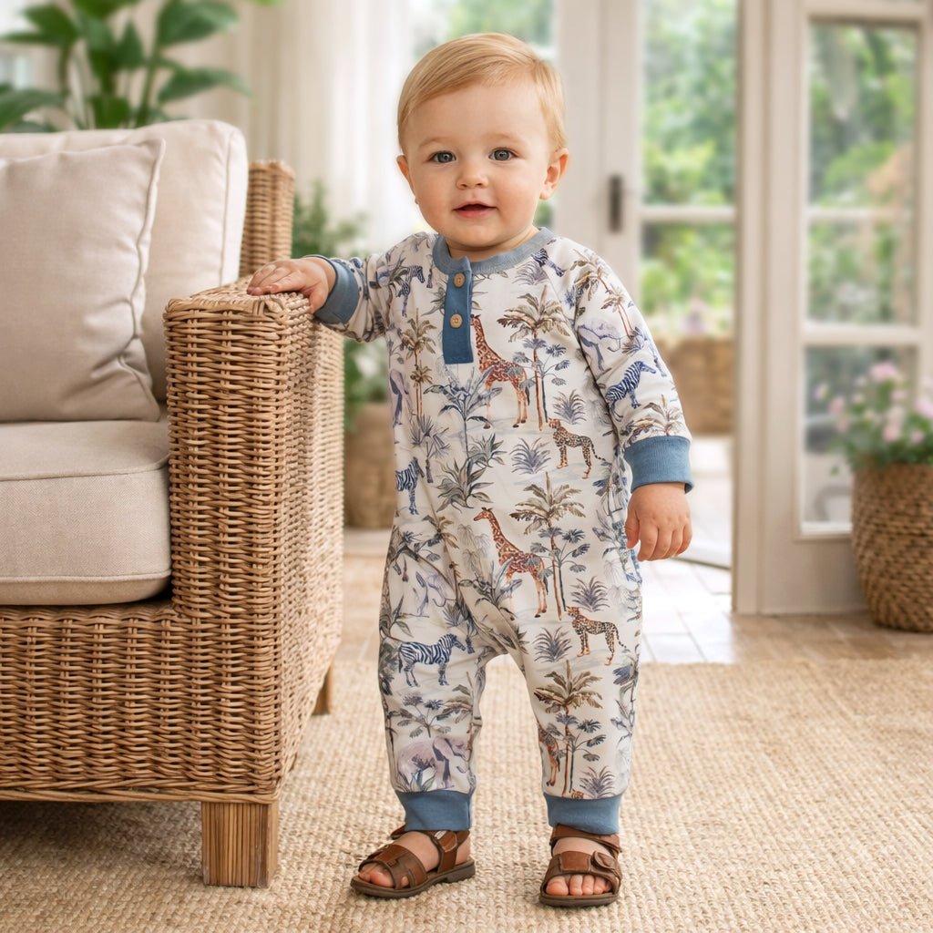 Jungle Safari Bamboo Henley Romper for Baby Boys - Shop Avnu