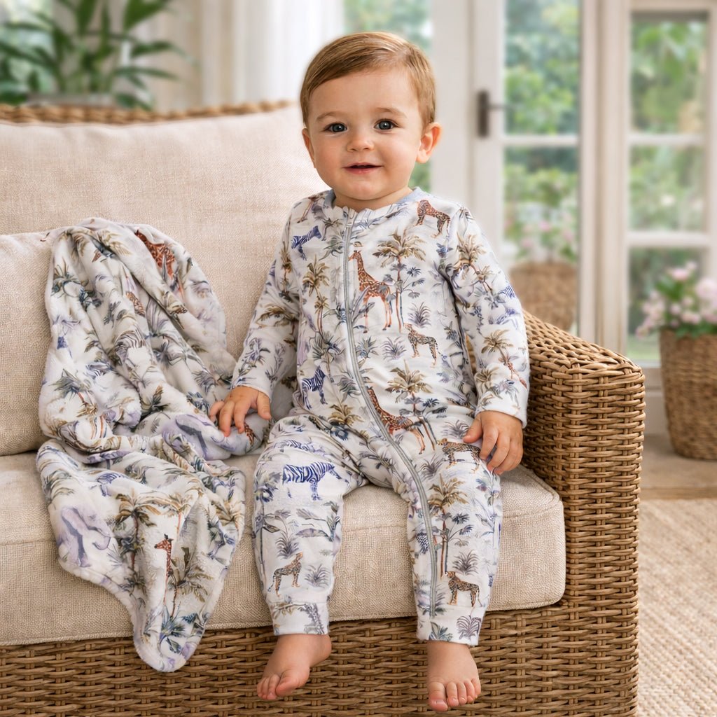 Jungle Safari Bamboo Zipper Romper with Convertible Cuffs - Shop Avnu