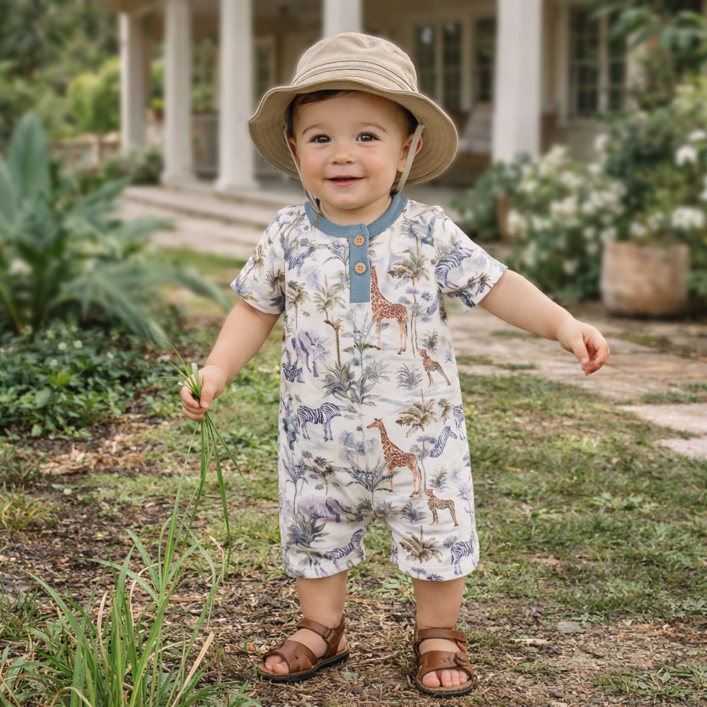 Jungle Safari Bamboo Baby Boy Shorty Romper - Shop Avnu