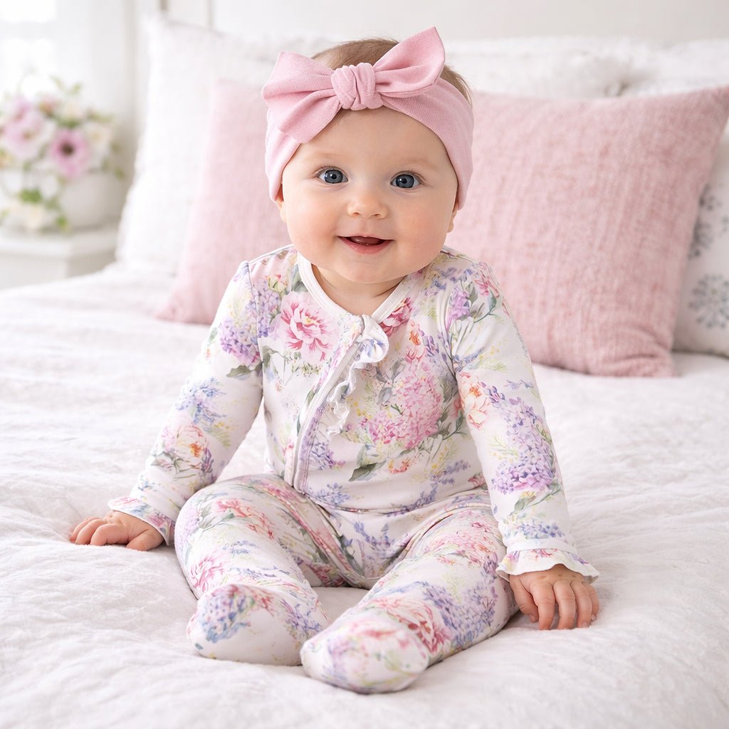 Dream Blossom Soft Bamboo Baby Girl Floral Zipper Romper - Shop Avnu