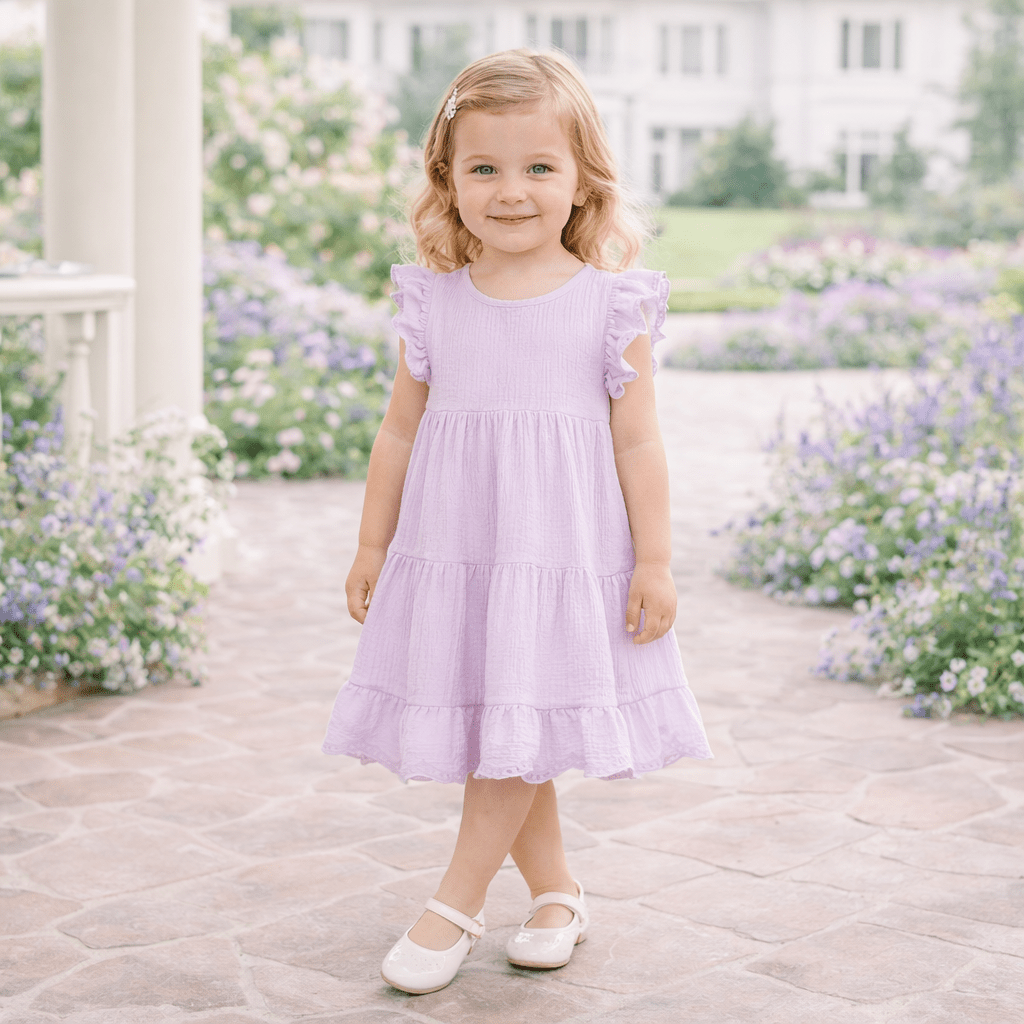Lavendar Eyelet Flutter Sleeve Gauze Easter Dress - Shop Avnu