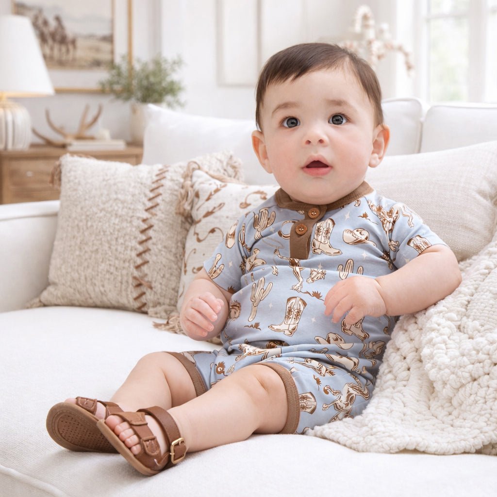 Wild Wrangler/Blue Western Bamboo Shorty Romper for Boys - Shop Avnu