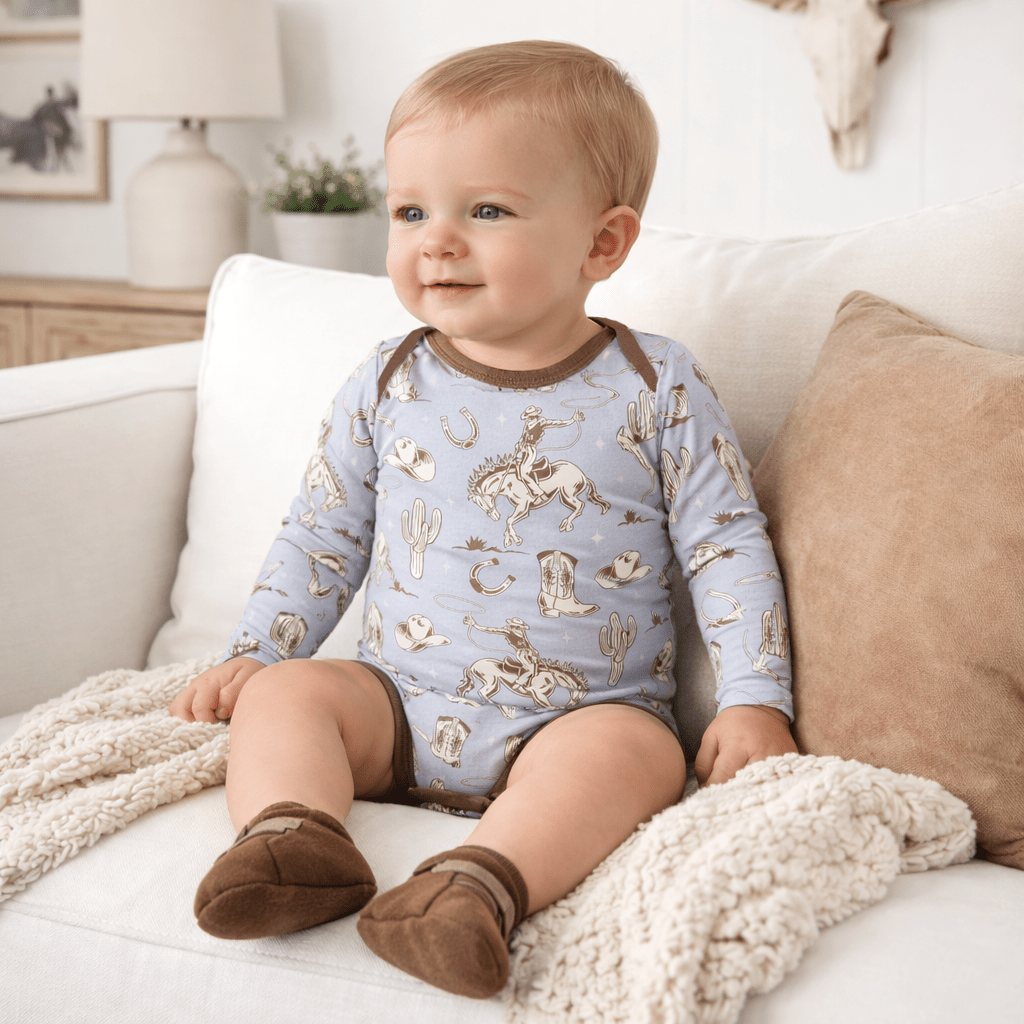 Wild Wrangler/Blue Western Cowboy Bamboo Baby Boy Bodysuit - Shop Avnu